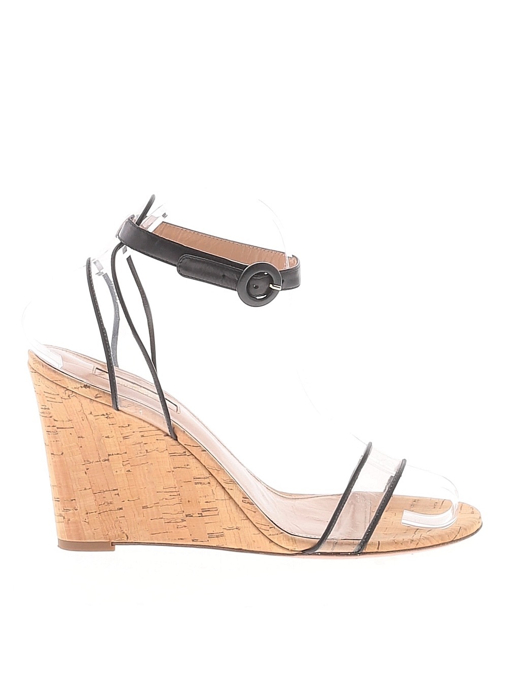 New Aquazzura Minimalist PVC Strappy Cork Wedge Sandals with Ankle Tie 37.5